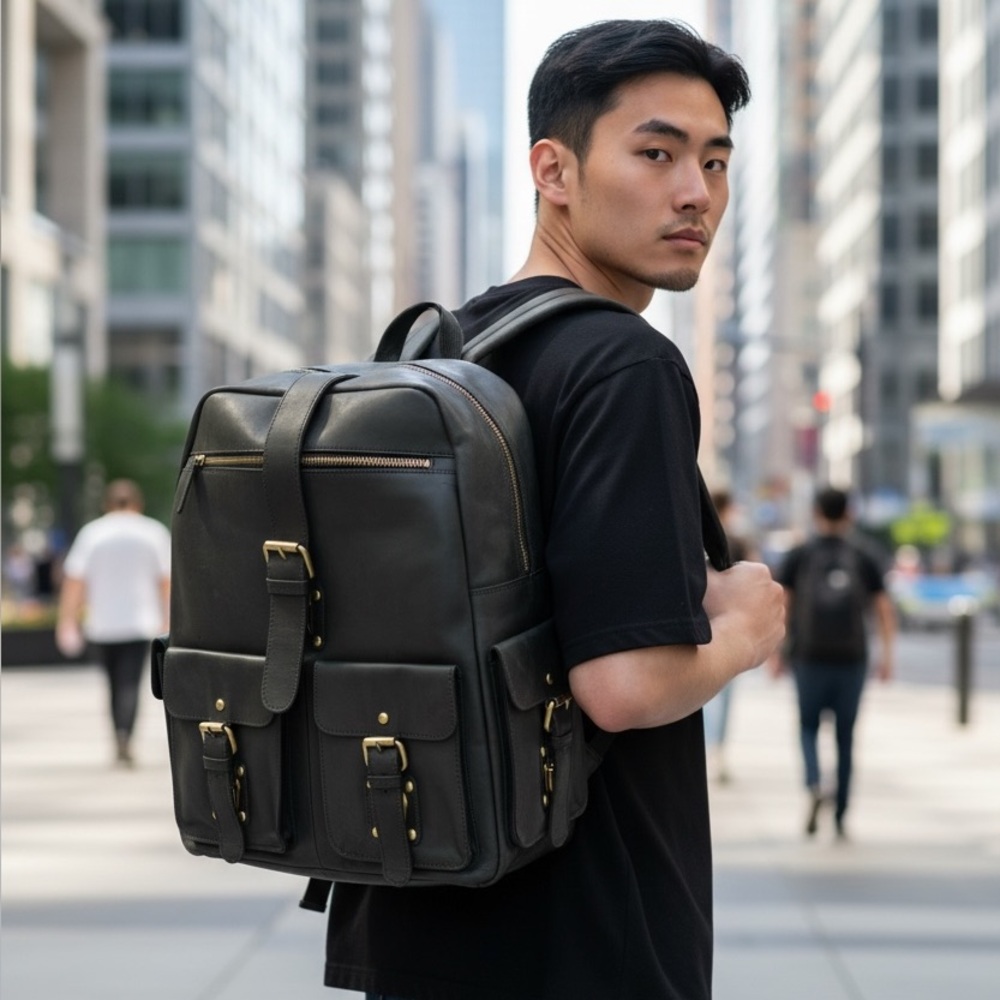 Black Leather Backpack